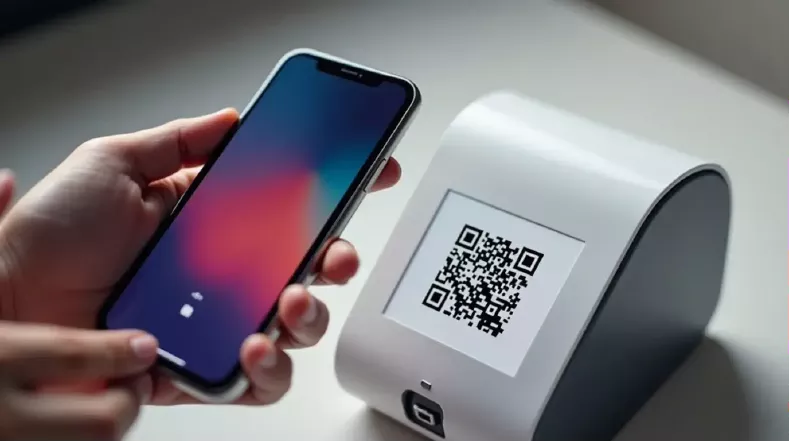 Smartphone escaneando QR Code para pagamento Pix em uma maquininha de cartão